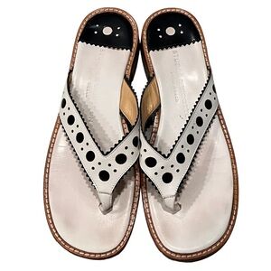 Stubbs And Wootton White & Black Dot Leather Thong Sandals